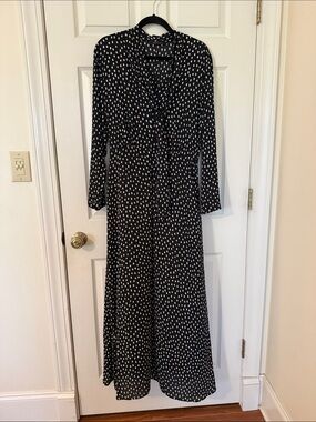 bcbg long dress black white NWT BCBG MAXAZRIA DRESS LONG GOWN BLACK OFF WHITE DOT RUFFLE TULLE 6 8 10 S M